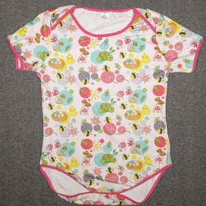 LITTLE LABORATORIES Size Large Snap Bodysuit One Piece White Multicolor Print